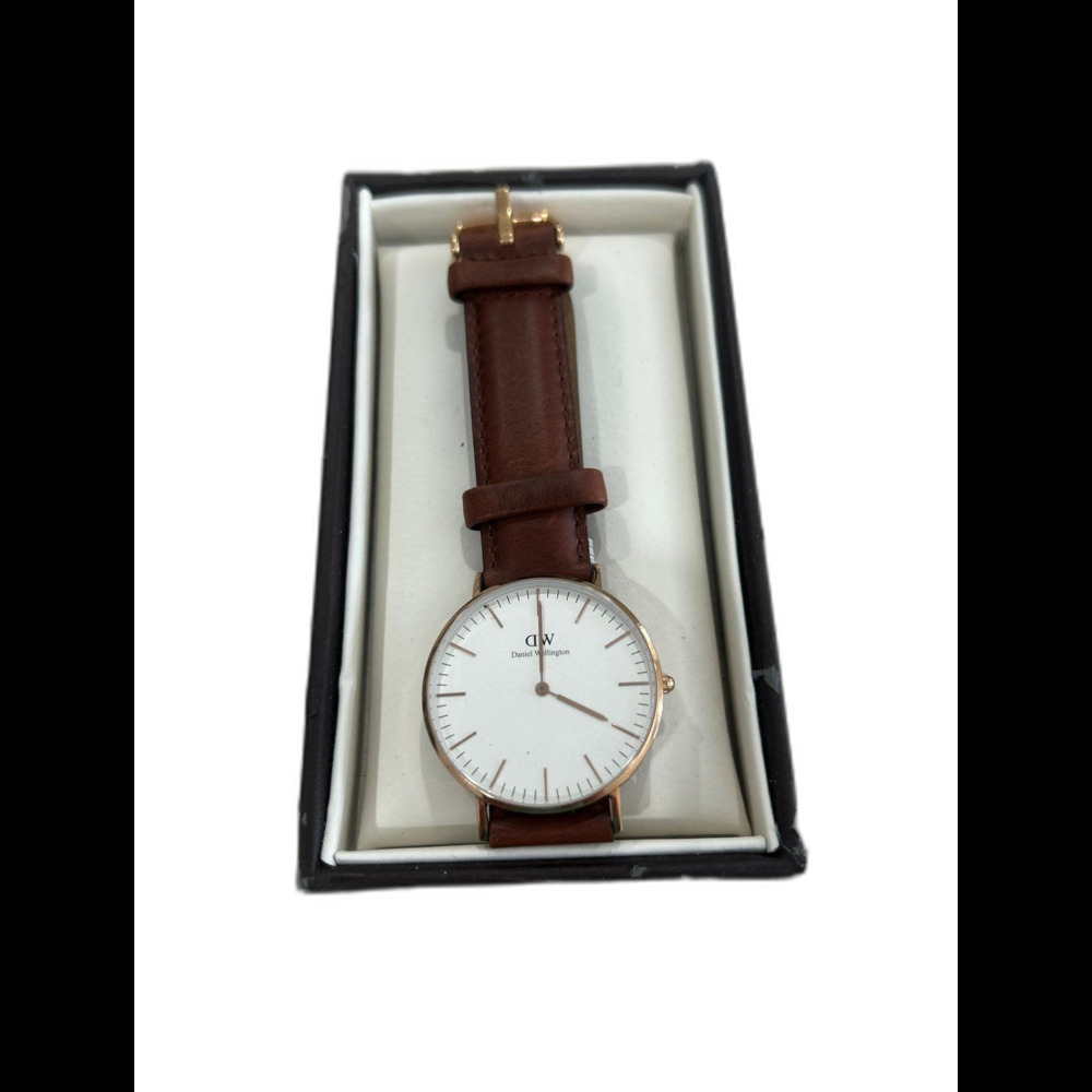 Daniel Wellington Brown Leather Strap Watch with White Dial and Rose Gold Case